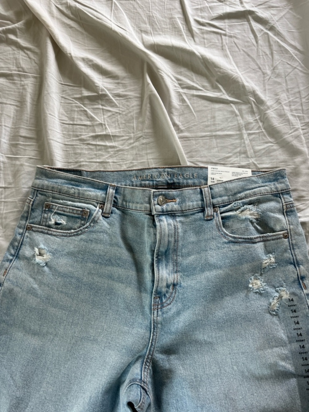 American Eagle Outfitters Light Blue Distressed Straight-Leg Jeans